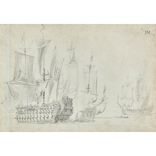 An English Two-Decker firing a Salute, with Longboats and other warships